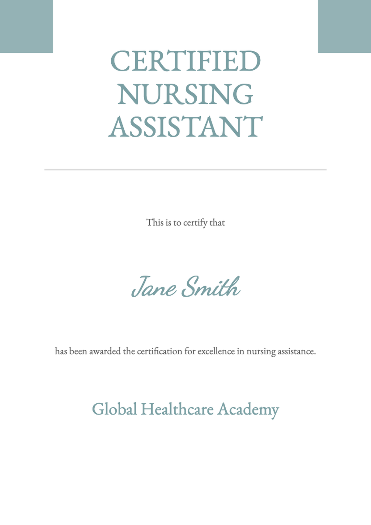 Certified Nursing Assistant Certificate for Emily Carter from Liberty School of Nursing Caregiving_variant_2
